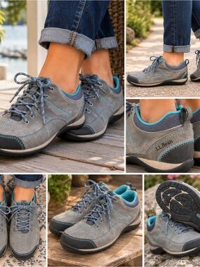 L.L.Bean Comfort Lace Up Walking Shoes Gray Blue Women’s 7 Medium READ